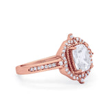 14K Rose Gold Halo Emerald Cut Bridal Simulated CZ Wedding Engagement Ring Size 7