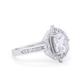 14K White Gold Halo Emerald Cut Bridal Simulated CZ Wedding Engagement Ring Size 7