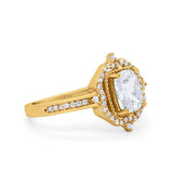 14K Yellow Gold Halo Emerald Cut Bridal Simulated CZ Wedding Engagement Ring Size 7