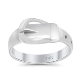 14K White Gold Simple Plain Belt Buckle Fashion Trendy Wedding Engagement Ring Size 7