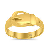 14K Yellow Gold Simple Plain Belt Buckle Fashion Trendy Wedding Engagement Ring