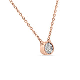 14K Rose Gold 0.07ct Solitaire Bezel Set Diamond Pendant Chain Necklace 18" Long Wholesale