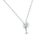 14K White Gold 0.11ct Palm Tree Diamond Pendant Chain Necklace 18" Long Wholesale