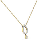 Dangling Diamond Pear Teardrop Necklace 14K Yellow Gold 0.09ct Wholesale