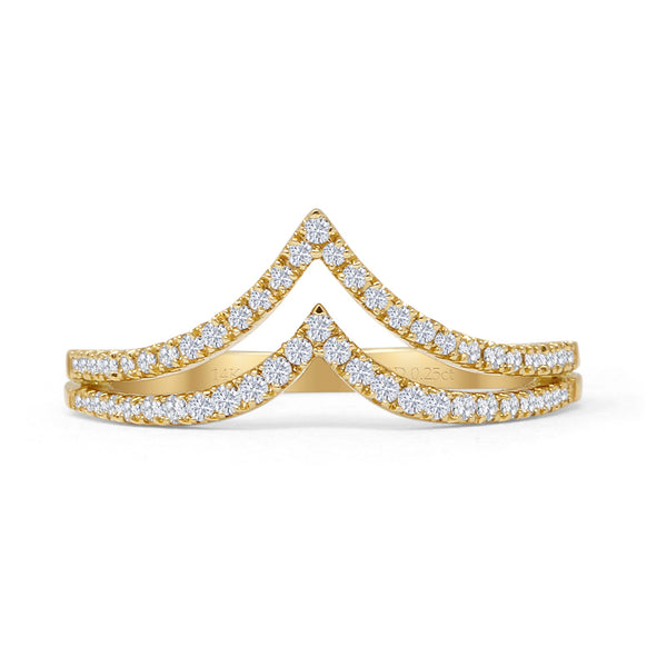 Half Eternity Double Line Chevron 0.25ct Natural Diamond Ring 14K Yell