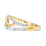 Interlocking Leaf Style Beaded Round Natural Diamond Ring 14K Yellow Gold Wholesale