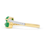 Pear Teardrop Green Emerald Natural Diamond Bypass Ring 14K Yellow Gold Wholesale