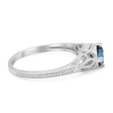 14K White Gold 0.87ct Vintage Design Solitaire Round 6mm G SI London Blue Topaz Diamond Engagement Wedding Ring Size 6.5