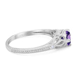 14K White Gold 0.87ct Vintage Design Solitaire Round 6mm G SI Natural Amethyst Diamond Engagement Wedding Ring Size 6.5