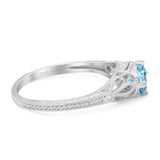 14K White Gold 0.87ct Vintage Design Solitaire Round 6mm G SI Natural Blue Topaz Diamond Engagement Wedding Ring Size 6.5