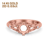 14K Rose Gold 0.03ct Vintage Design Solitaire Round 6mm G SI Semi Mount Diamond Engagement Wedding Ring Size 6.5