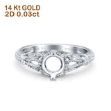 14K White Gold 0.03ct Vintage Design Solitaire Round 6mm G SI Semi Mount Diamond Engagement Wedding Ring Size 6.5
