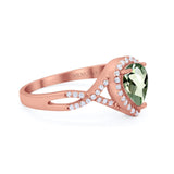 14K Rose Gold 1.56ct Teardrop Pear Infinity 11mm G SI Natural Green Amethyst Diamond Engagement Wedding Ring Size 6.5
