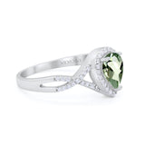 14K White Gold 1.56ct Teardrop Pear Infinity 11mm G SI Natural Green Amethyst Diamond Engagement Wedding Ring Size 6.5