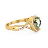 14K Yellow Gold 1.56ct Teardrop Pear Infinity 11mm G SI Natural Green Amethyst Diamond Engagement Wedding Ring Size 6.5