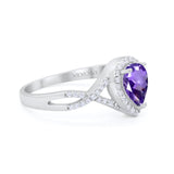 14K White Gold 1.56ct Teardrop Pear Infinity 11mm G SI Natural Amethyst Diamond Engagement Wedding Ring Size 6.5