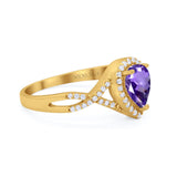 14K Yellow Gold 1.56ct Teardrop Pear Infinity 11mm G SI Natural Amethyst Diamond Engagement Wedding Ring Size 6.5