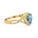14K Yellow Gold 1.56ct Teardrop Pear Infinity 11mm G SI Natural Blue Topaz Diamond Engagement Wedding Ring Size 6.5
