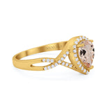 14K Yellow Gold 1.56ct Teardrop Pear Infinity 11mm G SI Natural Morganite Diamond Engagement Wedding Ring Size 6.5