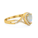 14K Yellow Gold 0.31ct Teardrop Pear Infinity 11mm G SI Natural White Opal Diamond Engagement Wedding Ring Size 6.5
