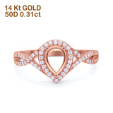 14K Rose Gold 0.31ct Teardrop Pear Infinity Round 11mm G SI Semi Mount Diamond Engagement Wedding Ring Size 6.5
