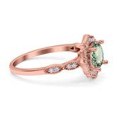 14K Rose Gold 1.42ct Art Deco Round 7mm G SI Natural Green Amethyst Diamond Engagement Wedding Ring Size 6.5