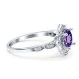 14K White Gold 1.42ct Art Deco Round 7mm G SI Natural Amethyst Diamond Engagement Wedding Ring Size 6.5