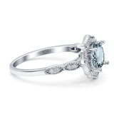 14K White Gold 1.42ct Art Deco Round 7mm G SI Natural Aquamarine Diamond Engagement Wedding Ring Size 6.5