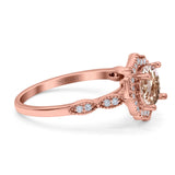 14K Rose Gold 1.42ct Art Deco Round 7mm G SI Natural Morganite Diamond Engagement Wedding Ring Size 6.5