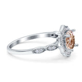 14K White Gold 1.42ct Art Deco Round 7mm G SI Natural Morganite Diamond Engagement Wedding Ring Size 6.5