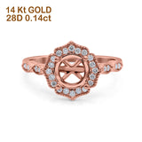 14K Rose Gold 0.14ct Art Deco Round 7mm G SI Semi Mount Diamond Engagement Wedding Ring Size 6.5