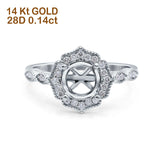 14K White Gold 0.14ct Art Deco Round 7mm G SI Semi Mount Diamond Engagement Wedding Ring Size 6.5