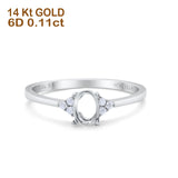 14K White Gold 0.11ct Art Deco Oval 7mmx5mm G SI Semi Mount Diamond Engagement Wedding Ring