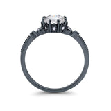 14K Black Gold Round Art Deco Fashion GIA Certified 6.5mm D VS1 1.01ct Lab Grown CVD Diamond Engagement Wedding Ring
