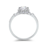 14K White Gold Round Art Deco Fashion GIA Certified 6.5mm D VS1 1.01ct Lab Grown CVD Diamond Engagement Wedding Ring