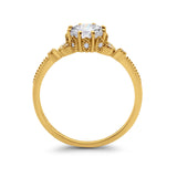 14K Yellow Gold Round Art Deco Fashion GIA Certified 6.5mm D VS1 1.01ct Lab Grown CVD Diamond Engagement Wedding Ring