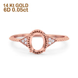 14K Rose Gold 0.05ct Oval Art Deco 8mmx6mm G SI Semi Mount Diamond Engagement Wedding Ring Size 6.5