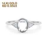 14K White Gold 0.05ct Oval Art Deco 8mmx6mm G SI Semi Mount Diamond Engagement Wedding Ring Size 6.5
