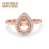 14K Rose Gold 0.23ct Teardrop Pear 8mmx6mm G SI Semi Mount Diamond Engagement Wedding Ring Size 6.5