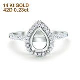 14K White Gold 0.23ct Teardrop Pear 8mmx6mm G SI Semi Mount Diamond Engagement Wedding Ring Size 6.5