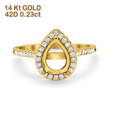 14K Yellow Gold 0.23ct Teardrop Pear 8mmx6mm G SI Semi Mount Diamond Engagement Wedding Ring Size 6.5