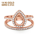 14K Rose Gold 0.37ct Teardrop Pear 8mmx6mm G SI Semi Mount Diamond Engagement Bridal Wedding Ring Size 6.5
