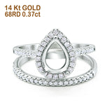 14K White Gold 0.37ct Teardrop Pear 8mmx6mm G SI Semi Mount Diamond Engagement Bridal Wedding Ring Size 6.5