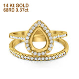 14K Yellow Gold 0.37ct Teardrop Pear 8mmx6mm G SI Semi Mount Diamond Engagement Bridal Wedding Ring Size 6.5