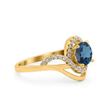 14K Yellow Gold 1.49ct Art Deco Round 7mm G SI London Blue Topaz Diamond Engagement Wedding Ring Size 6.5