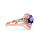 14K Rose Gold 1.49ct Art Deco Round 7mm G SI Natural Amethyst Diamond Engagement Wedding Ring Size 6.5