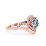14K Rose Gold 1.49ct Art Deco Round 7mm G SI Natural Aquamarine Diamond Engagement Wedding Ring Size 6.5