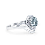 14K White Gold 1.49ct Art Deco Round 7mm G SI Natural Aquamarine Diamond Engagement Wedding Ring Size 6.5