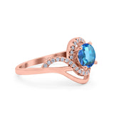 14K Rose Gold 1.49ct Art Deco Round 7mm G SI Natural Blue Topaz Diamond Engagement Wedding Ring Size 6.5