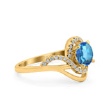 14K Yellow Gold 1.49ct Art Deco Round 7mm G SI Natural Blue Topaz Diamond Engagement Wedding Ring Size 6.5